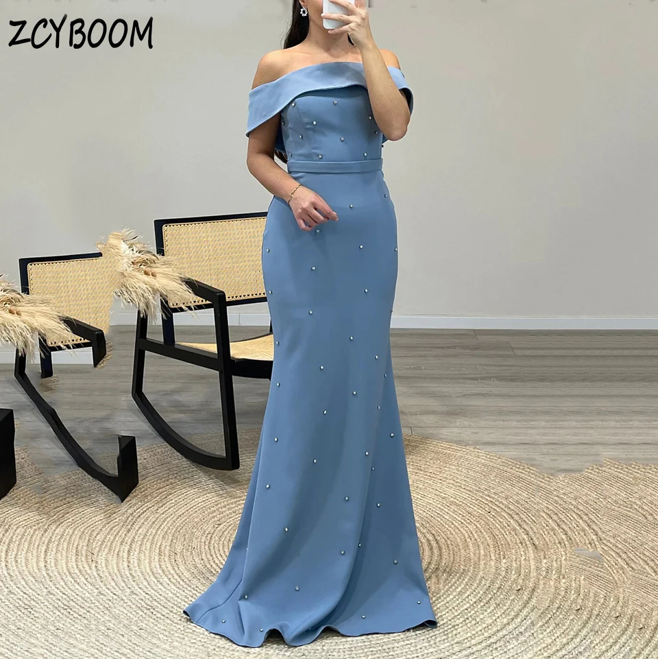 Elegant Boat Neck Off The Shoulder Crystal Open Back Evening Dress 2025 Mermaid Floor Length Sweep Train Zipper Prom Dress