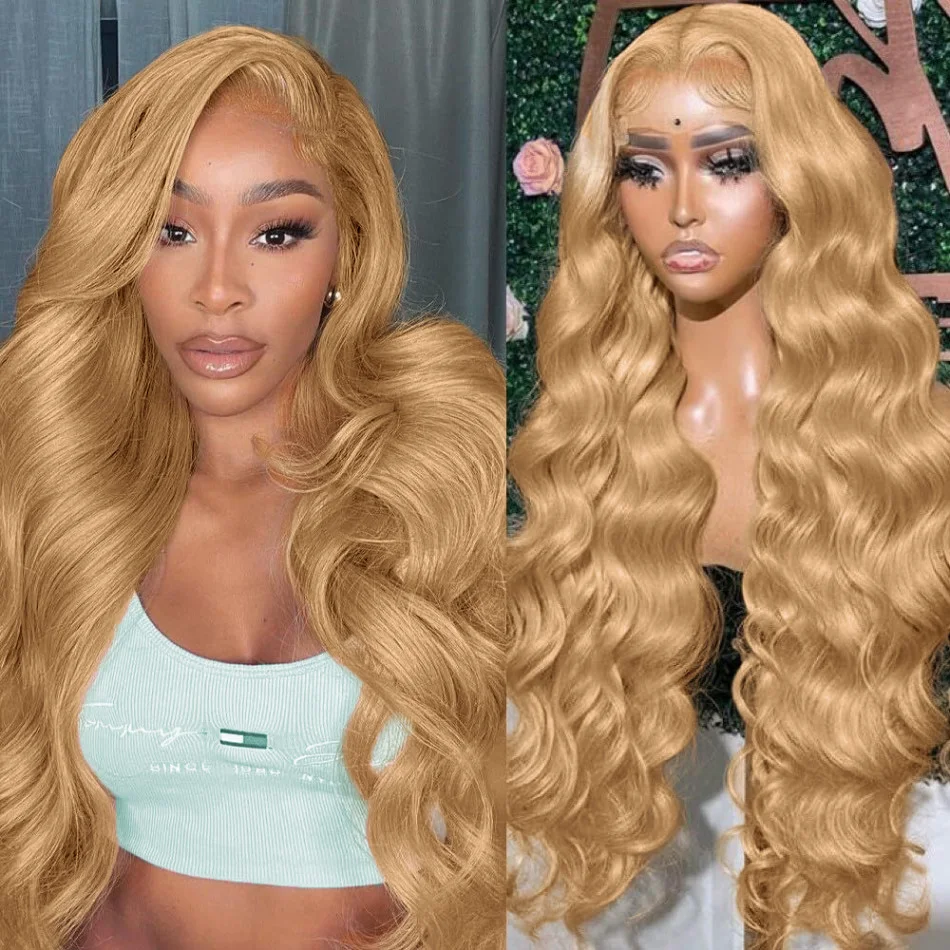 Body Wave Human Hair Wigs 13x4 Human Hair Quality 13x6 Hd Lace Frontal Wigs 250 Density #27 Honey Blonde Lace Front Colored Wigs