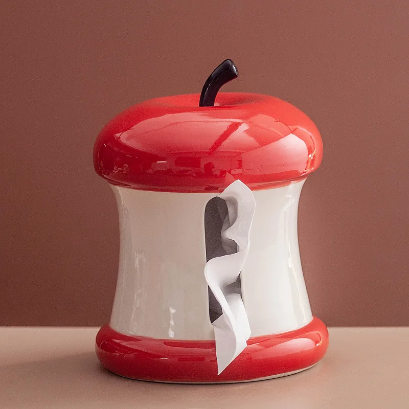 Cartoon Apple Core Ceramic Tissue Box Desktop Storage Container Simulated Apple Paper Towel Holder Napkin Holder Tissue Boxes