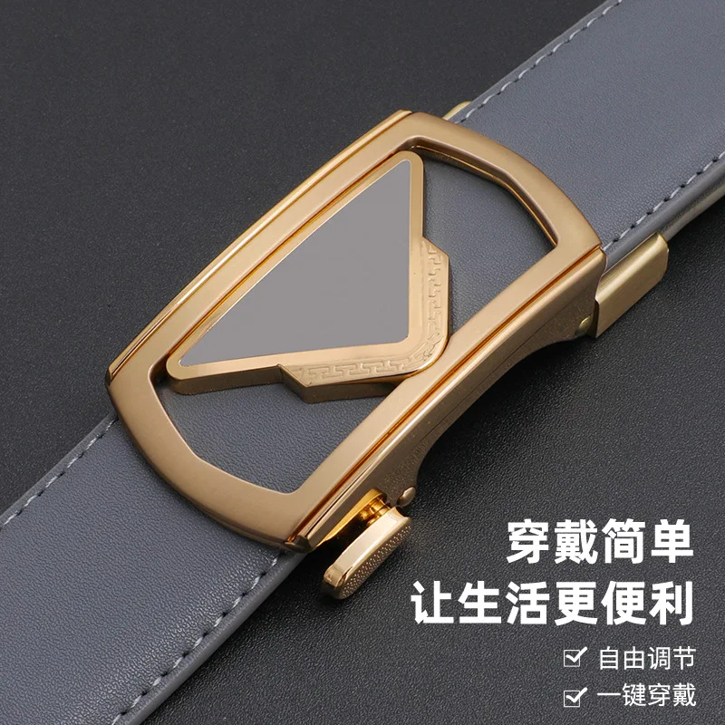 High end wild cowhide patterned men's belt with automatic buckle, new cowhide trendy style, versatile for business and leisure