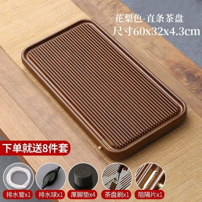 Chinese Solid Wood Tea Tray Full Bakelite Drainage Tea Table Household Living Room Water Outlet Tea Serving Tray For TeaCeremony