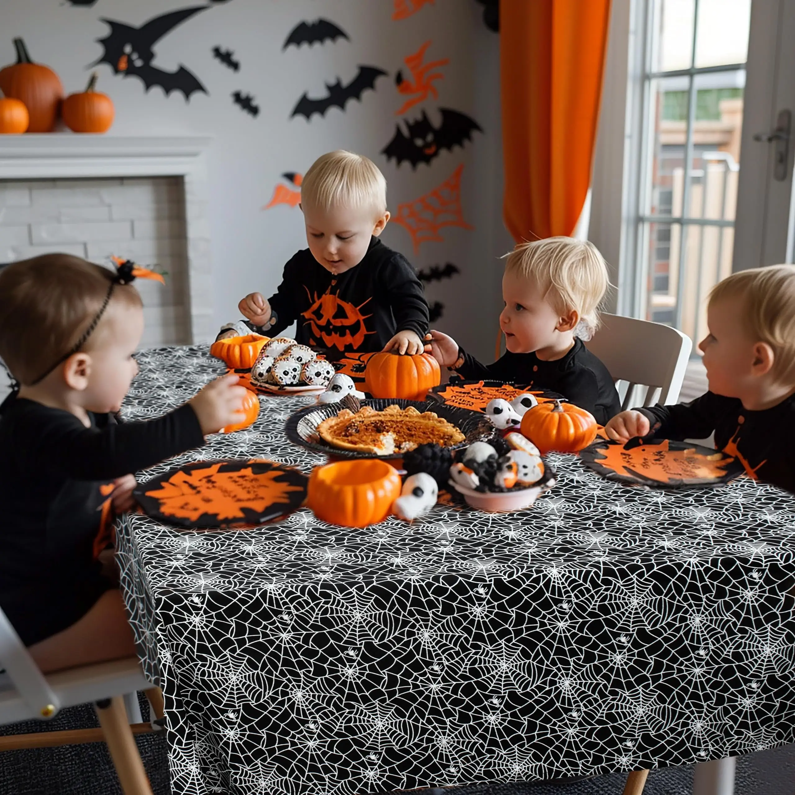 COTTON CRAFT Halloween Tablecloth - Spider Web 52x70 inch Table Cover Black White Pure Cotton Tablecloth - Rectangular Washable Reusable Table Cloth Spooky Scary Halloween Decorations Party Décor