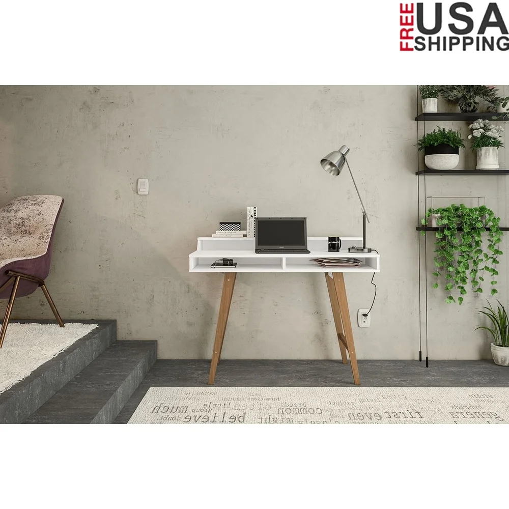 

Modern Writing Desk with Storage Elevated Shelf Cubby Holes Scratch Resistant Water Resistant Engineered Wood Home Office