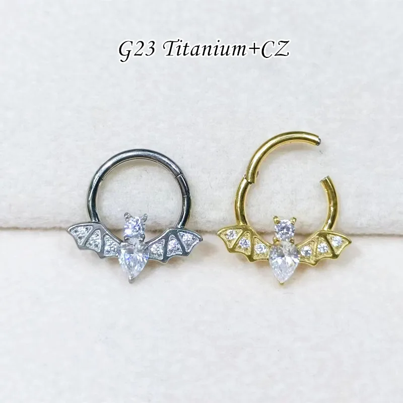 

10pcs Body Jewelry Piercing -G23 Titanium CZ Bat Shape Ear Helix Daith Cartilage Tragus Upper Earring Nose Clicker Septum Ring