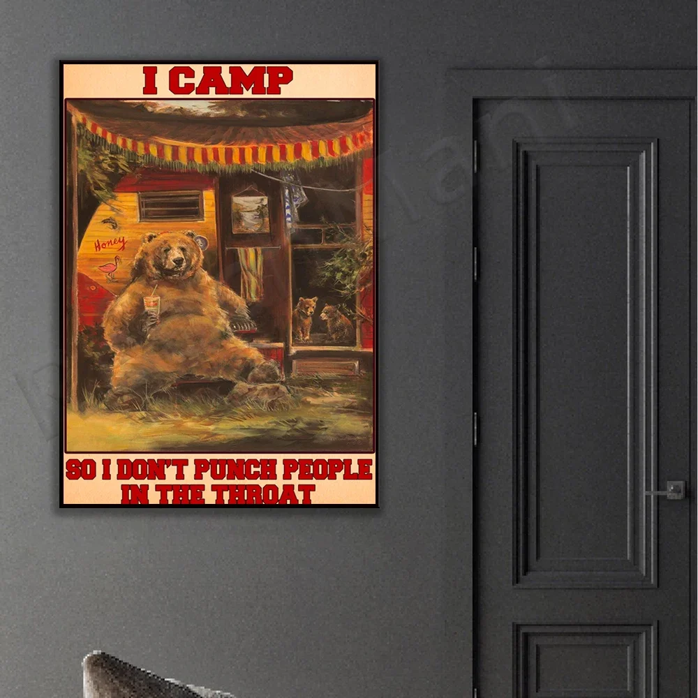 I camp so I don't hit people in the throat poster, go camping art print, camping outdoor adventure hiking retro travel poster