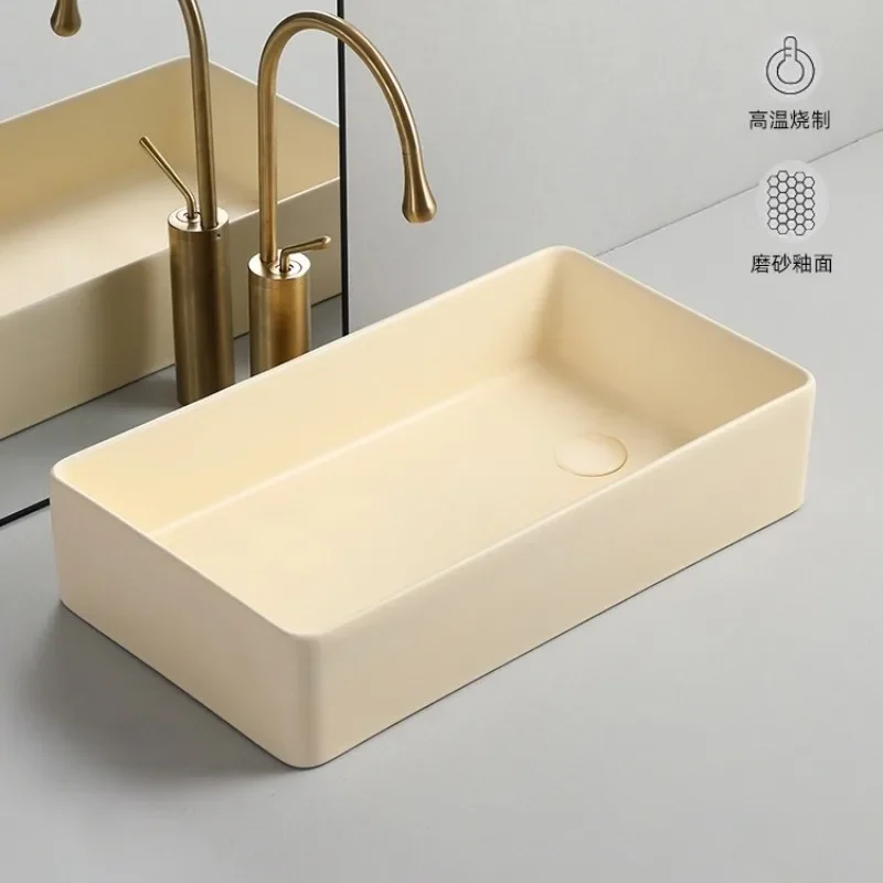 Bathroom cream ceramic side launching rectangular table basin household balcony hand wash plate