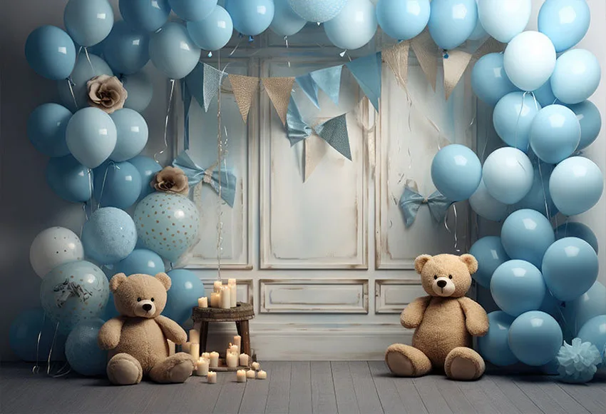 Mehofond Photography Background Baby Blue Cute Bear Balloon Kids Birthday Party Cake Smash Portrait Decor Backdrop Photo Studio