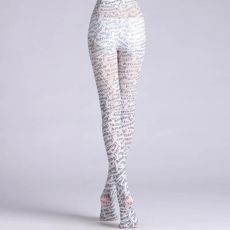 Woman Sexy Letter Stockings Amazing Black White Printed Leggings Fashion Fishnet Tights Thigh Club Erotic Korean Style Bodysuit