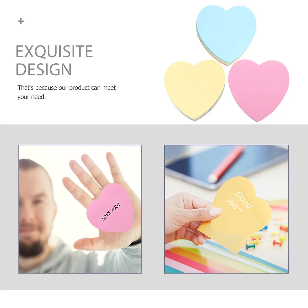 12Pcs Self-Adhesive Heart Shaped Memo Pads Smooth Writing Portable Note Stickers for School Home Office Multi-Function