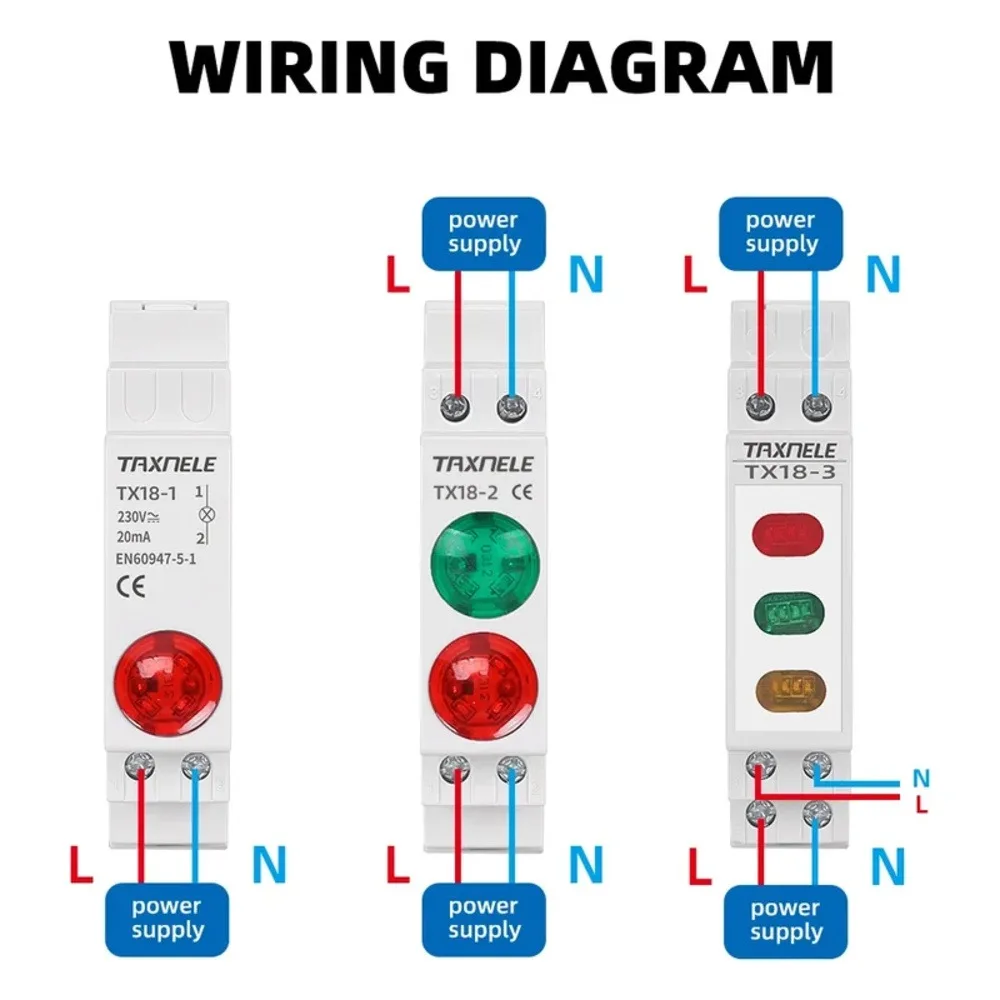 AC/DC 220V 230V LED Signal Lamp Pilot Lights Indicator Lamp 50Hz/60Hz Red Green Blue Orange White Din Rail 18MM Indicator Light