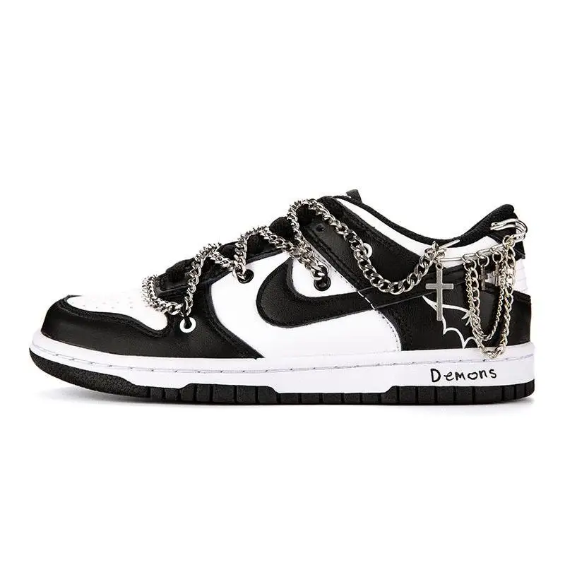 

[Женские туфли для скейтборда в стиле ретро дьявола и ангела]Nike Dunk, противоскользящие и износостойкие легкие низкие туфли для скейтборда GS, черные