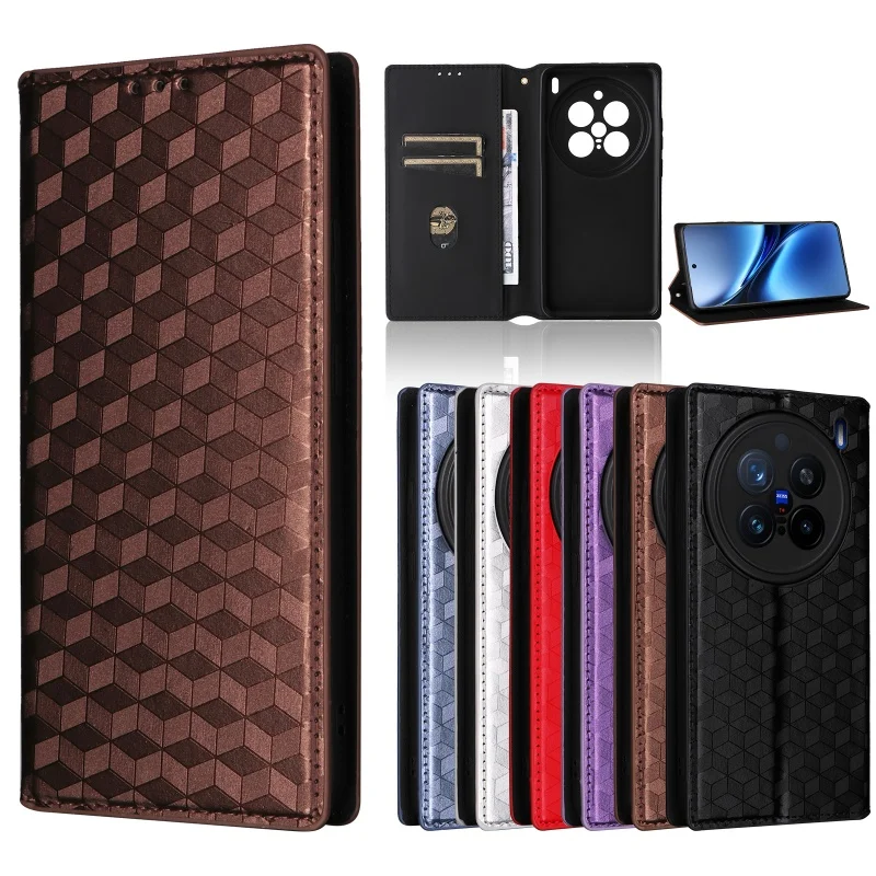 For vivo X200 Pro 5G V2405A, V2405DA  Card Holder Magnetic 3D Pattern Suction Case Wallet Flap Leather vivo X200 Pro 5G Case