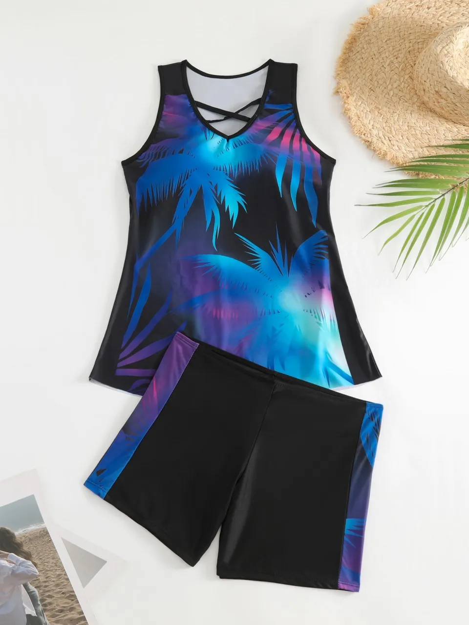 Crisscross Straps Tankini With Beach Skirt Swimsuit 2025 Women Padded Print Swimwear Female Bathing Swimming Swim Suit Summer3XL