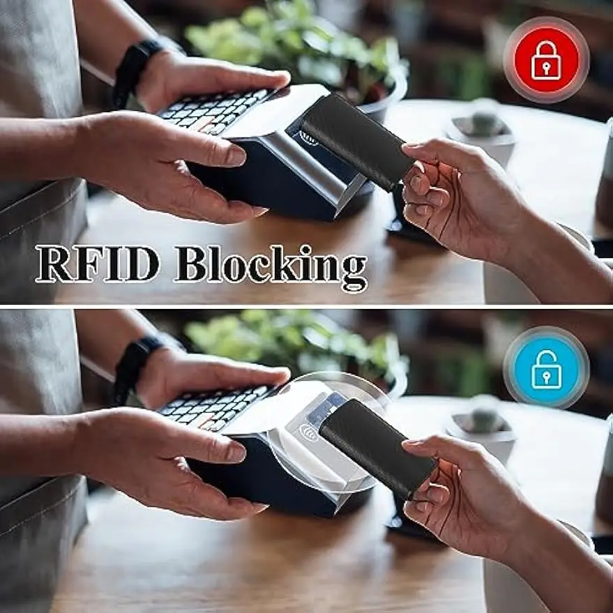 حامل بطاقة ائتمان من ألياف الكربون للرجال ، محفظة معدنية ذكية Rfid ، نافذة منبثقة رفيعة رفيعة ، محفظة سوداء صغيرة ، منبثقة