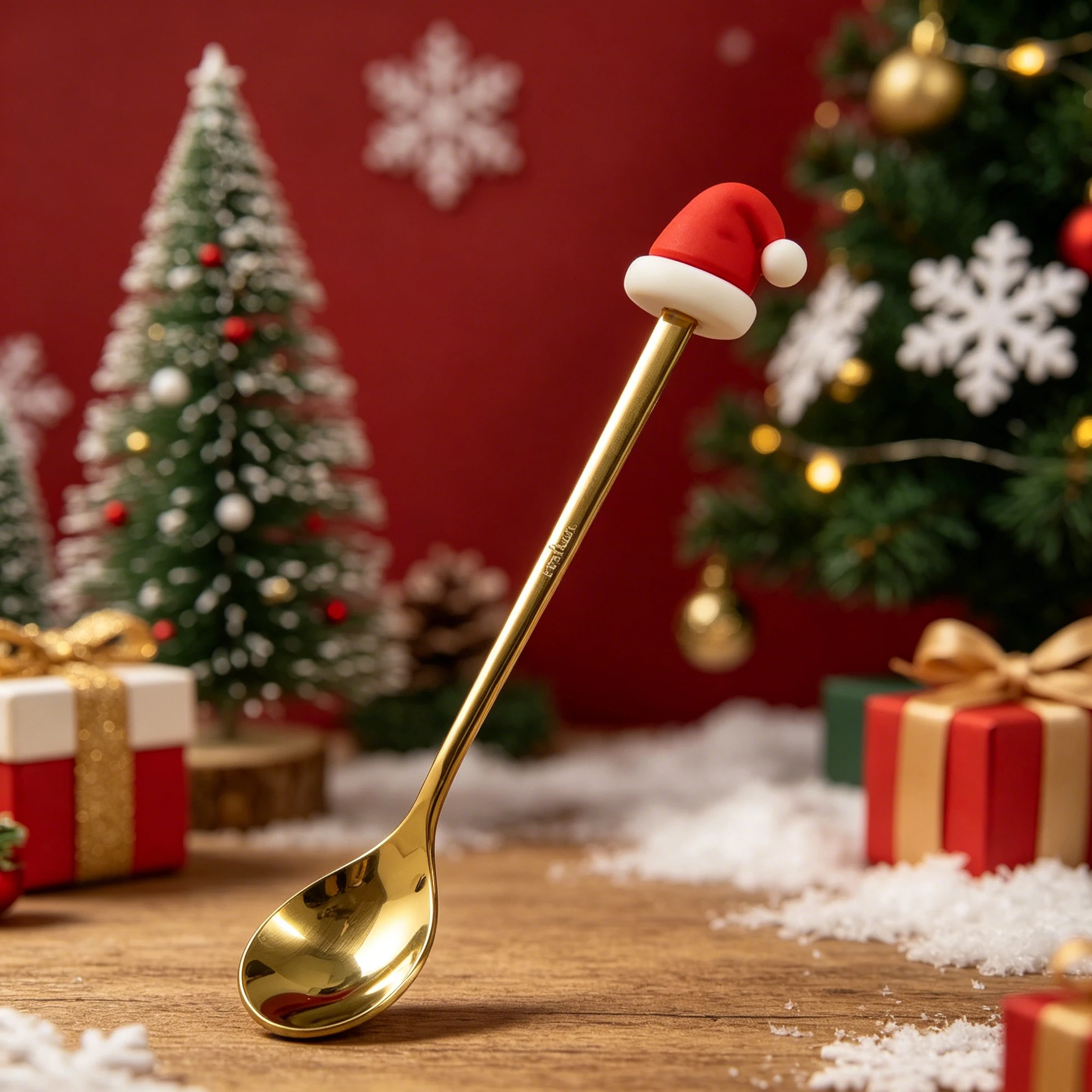New Christmas Themed Golden Western Style Serving Spoon With Cartoon Shaped Creative Design As Tableware No Gift Box