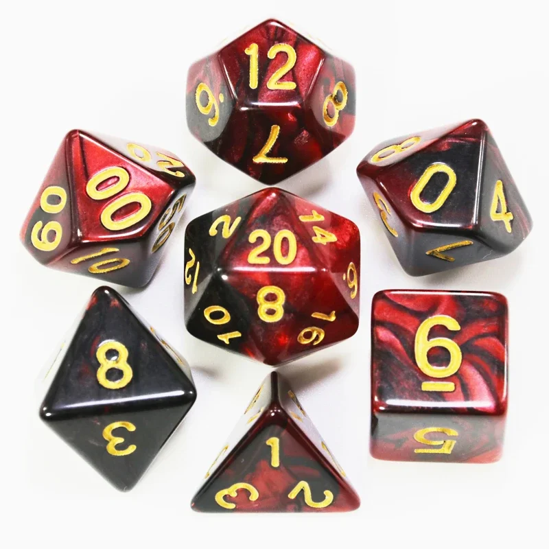 7PCS 1 Set Dice DND Game Dice Role Dice Mixing Colours Dice Set with Bag Available for Portable Toys DND RPG TRPG Games