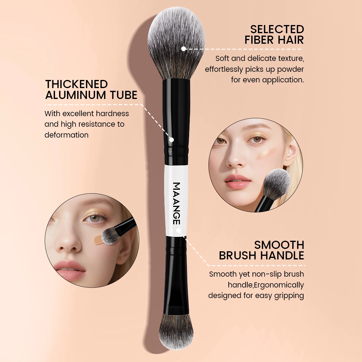 MAANGE Makeup Brushes Foundation Contour Conceal 3pcs Angled Synthetic Kabuki Brushes for Blending Liquid Cream Powder Cosmetic
