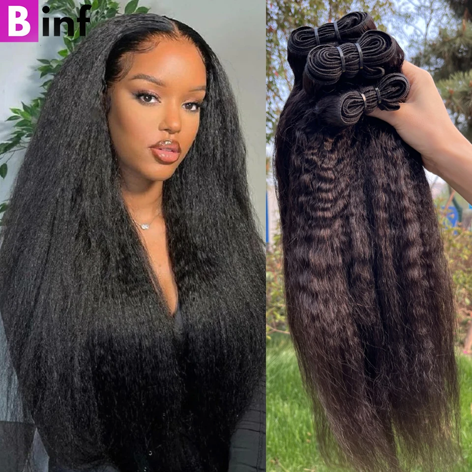 10-30 Kinky Straight Human Hair Bundles 100% Human Hair Weave Bundles 1/3/4PCS Virgin Hair Peruvian Yaki Natural Hair Extensions