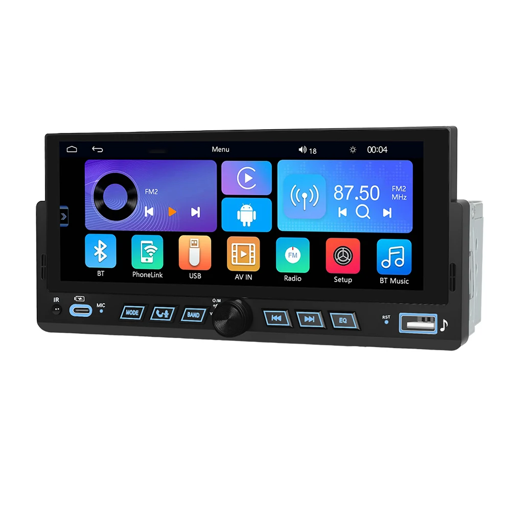 Podofo 1DIN 6.86'' Samochodowy odtwarzacz multimedialny Bezprzewodowy CarPlay Android Auto Mirror Link Radio samochodowe Bluetooth FM USB Kamera cofania — 2