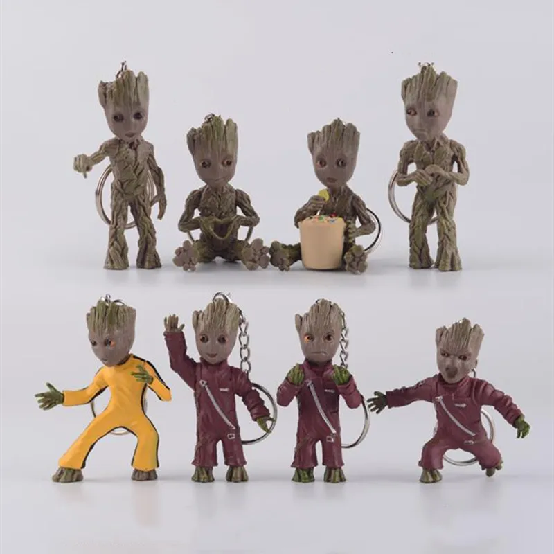 8 قطعة سلاسل المفاتيح Groot الديكور أنيمي عمل أرقام لعبة لطيفة Q أرقام سيارة حقيبة مفاتيح الديكور نماذج هدايا عيد ميلاد الأطفال