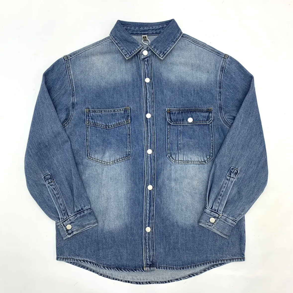 4XL Vintage American Washed Distressed Denim Shirt Unisex Loose Dropped-Shoulder Amekaji 100% Cotton Workwear Jacket for Couples