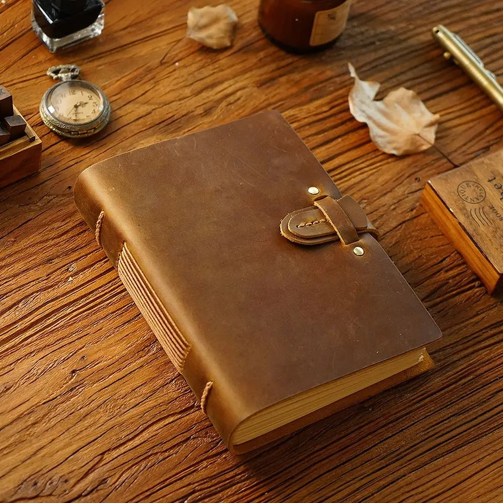 Rustic Vintage Leather Bound Journal Genuine Leather Cover Blank Pages Travel Sketchbook Handmade Unlined Daily Notepad Student view 4
