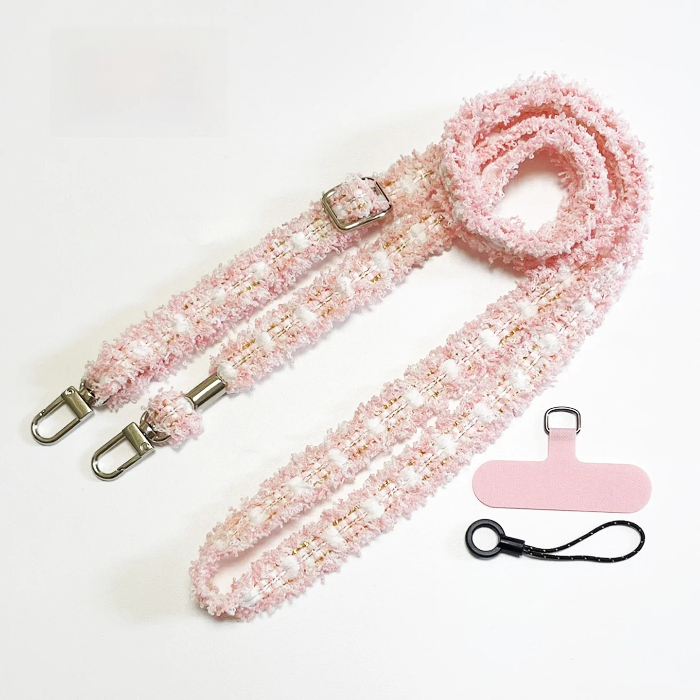 Handmade Original Small Fragrance Style Knitted Crossbody Bag Strap with Double Buckle Adjustable Mobile Phone Lanyard Camera...