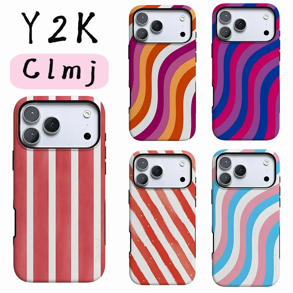 Clmj Y2K Psychedelic Wave Stripe Phone Case for Samsung Galaxy S20 S23 S24 S25 S26 FE Plus Ultra Edge 4G 5G Luxury Double-layer