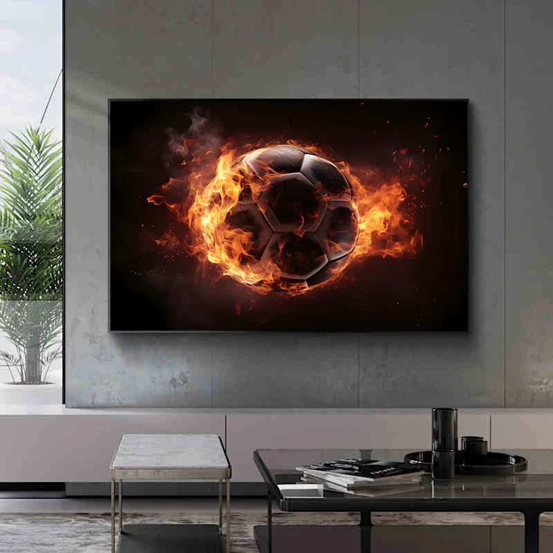 النيون تأثير المائية كرة القدم النار كرة القدم المشارك طباعة قماش اللوحة مجردة الرياضة الكرة جدار الفن غرفة نوم ديكور المنزل لا LED