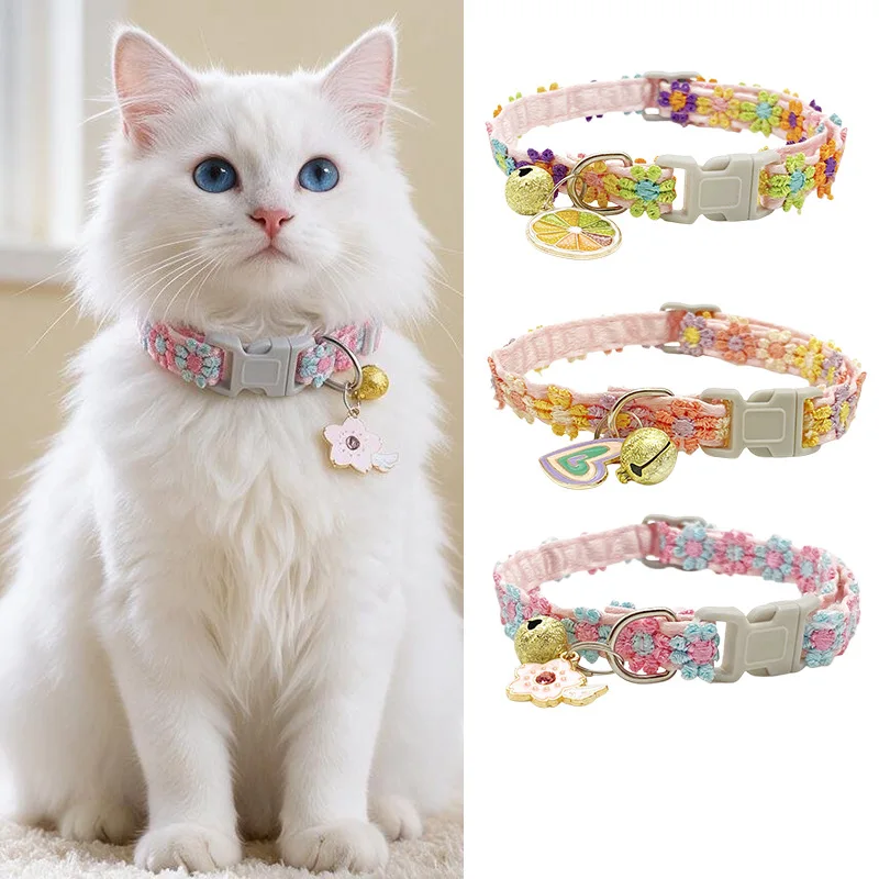 Pet Collar With Bell Cartoon Footprint Colorful Dog Puppy Kitten Collar Adjustable Safety Bell Ring Necklace Pet Accessories