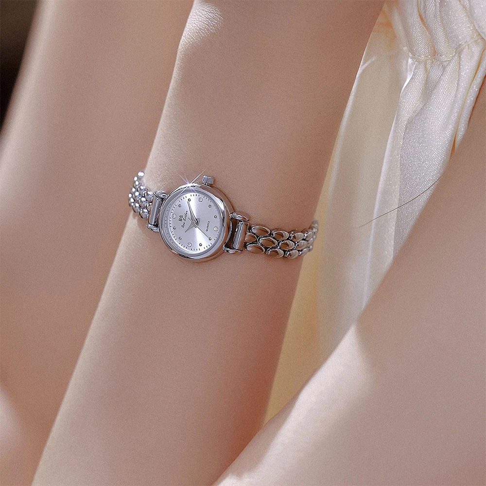 BS Luxury Women's Watches Simple Retro Gold Silver Women's Wristwatch Elegant Quartz Small Chain Watch Woman