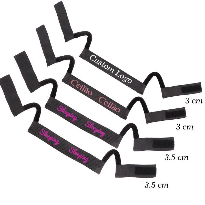 Aangepaste logo kanten band met oorhanger voor pruik installeren 5/10 stuks zwarte pruikbanden om kanten randband te smelten met uitsparingen oor niet pijn