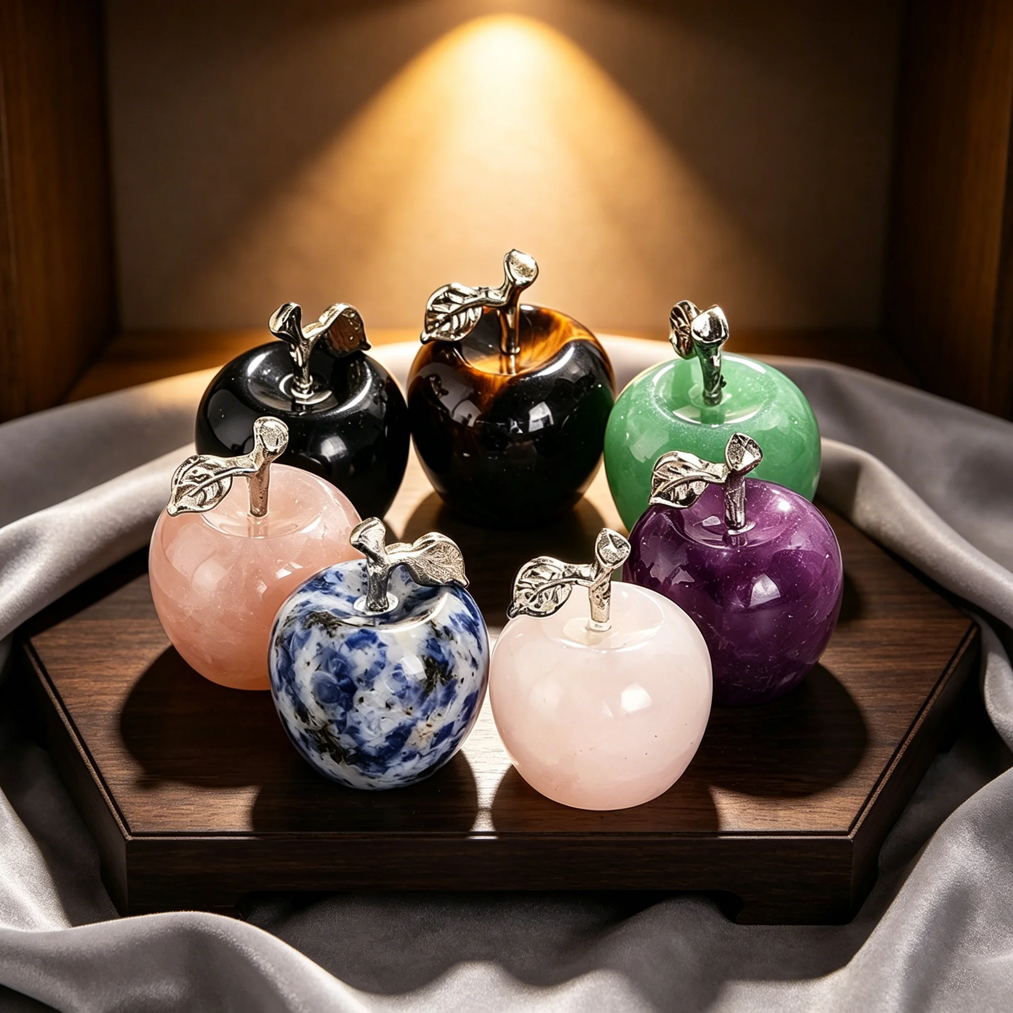 7 Chakra Natural Crystal Apple Ornament Set 7 Color Rough Stone Peace Fruit Meditation Healing Mineral Box Desktop Decor Gift
