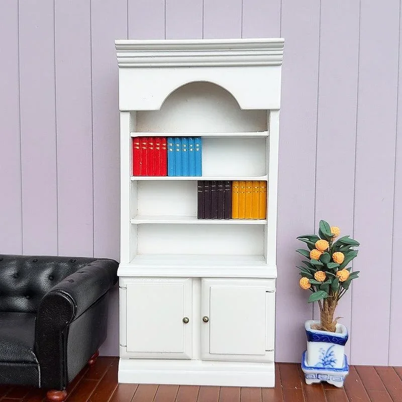 

1 Piece 1/12 Dollhouse Miniature White Wooden Bookcase With Colorful Book Blocks Simulation Furniture Model Toys For Doll House