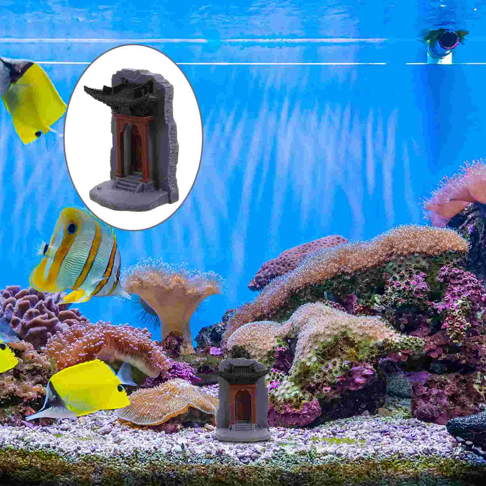 

Chinese Style Architectural Fish Tank Aquarium Pavilion Decorations Bonsai Resin Ornaments Garden Pagoda Statue Outdoor
