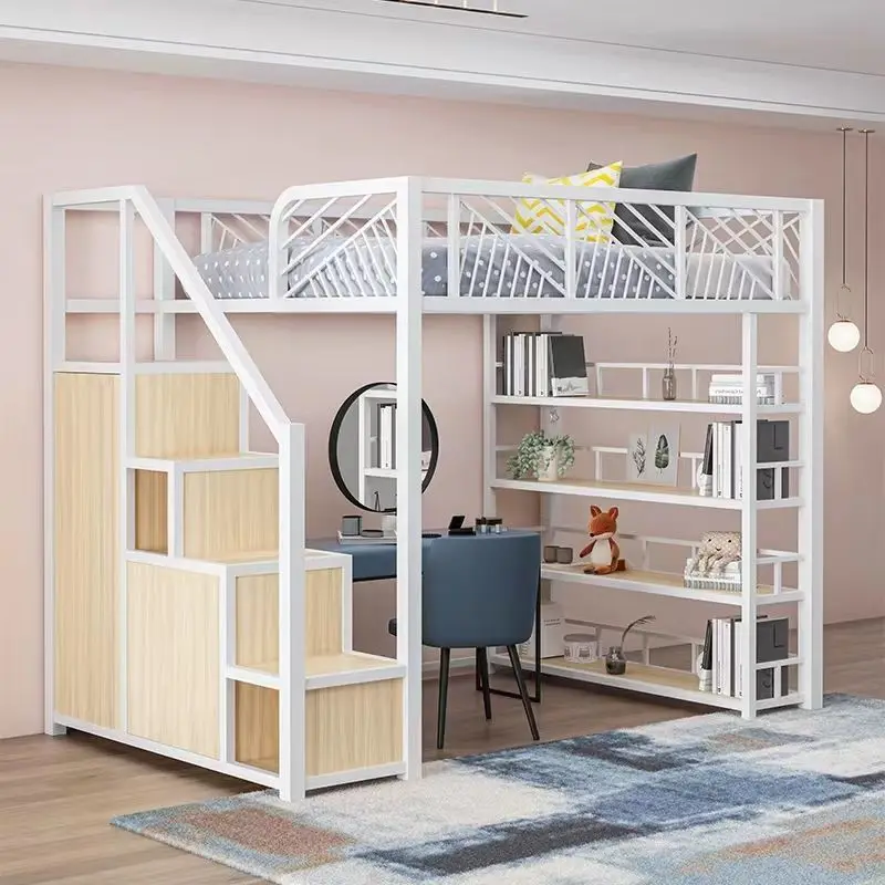 #Go to bed and get off the table, wrought iron elevated bed sheet, upper floor small apartment loft bed, simple space-saving