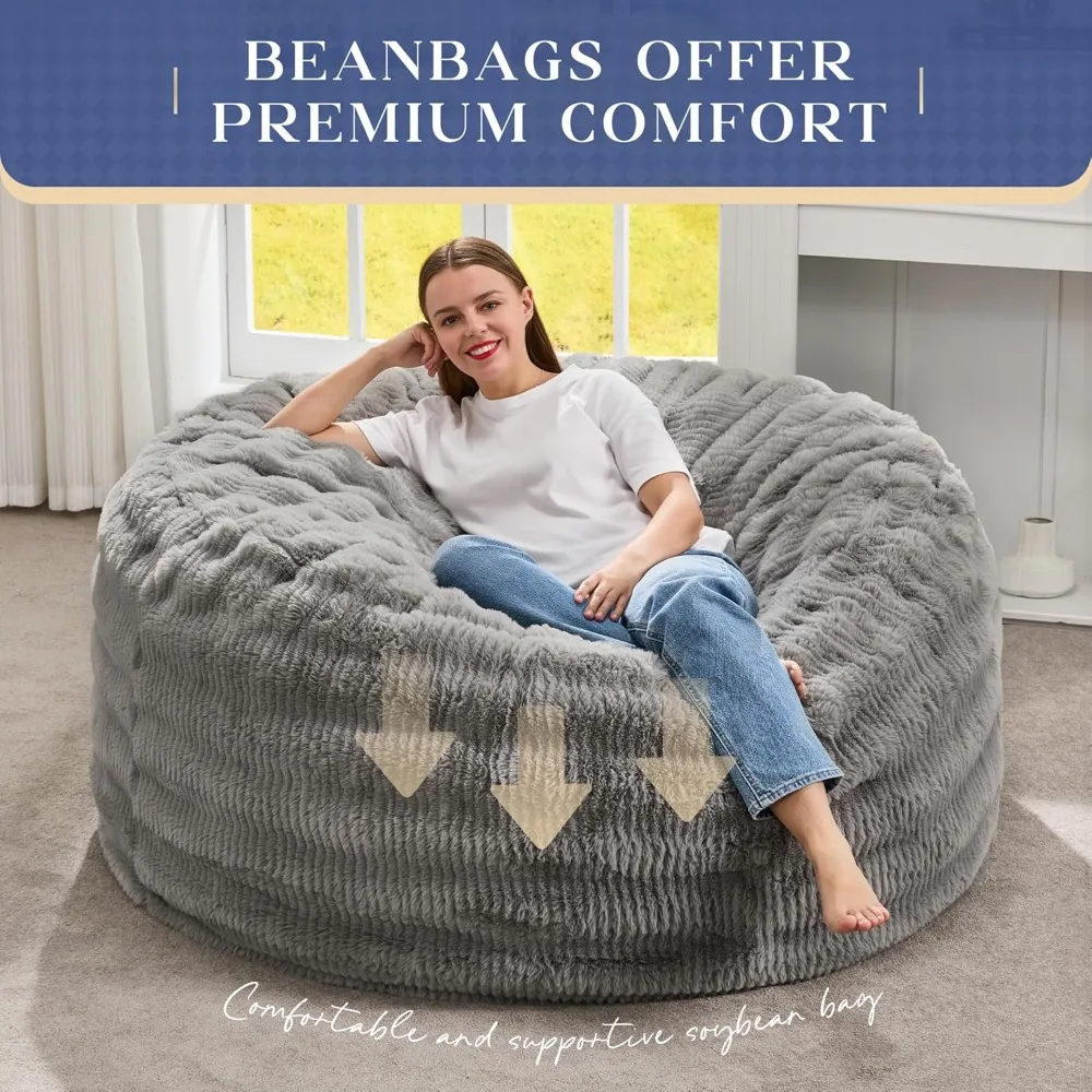 كرسي بين باج بغطاء مموج رقيق - كيس فول بحجم البالغين مع حشو للراحة والاسترخاء