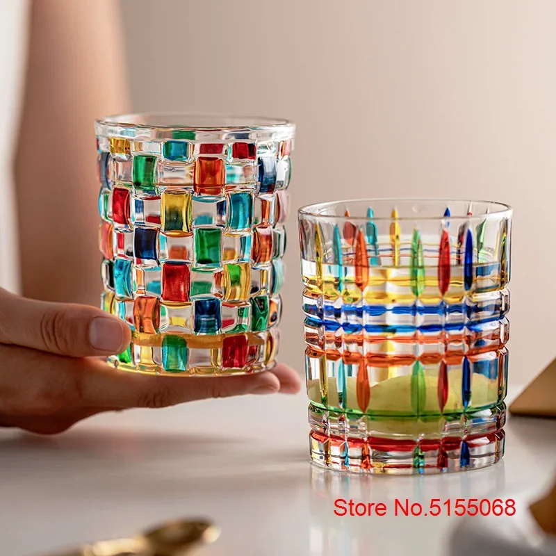 2 Pcs Lot Italy Zecchin Design Crystal Color Whiskey Cup Coffee Tumbler Gothic Dazzle Whisky Liquor Wine Glass Water Glassware