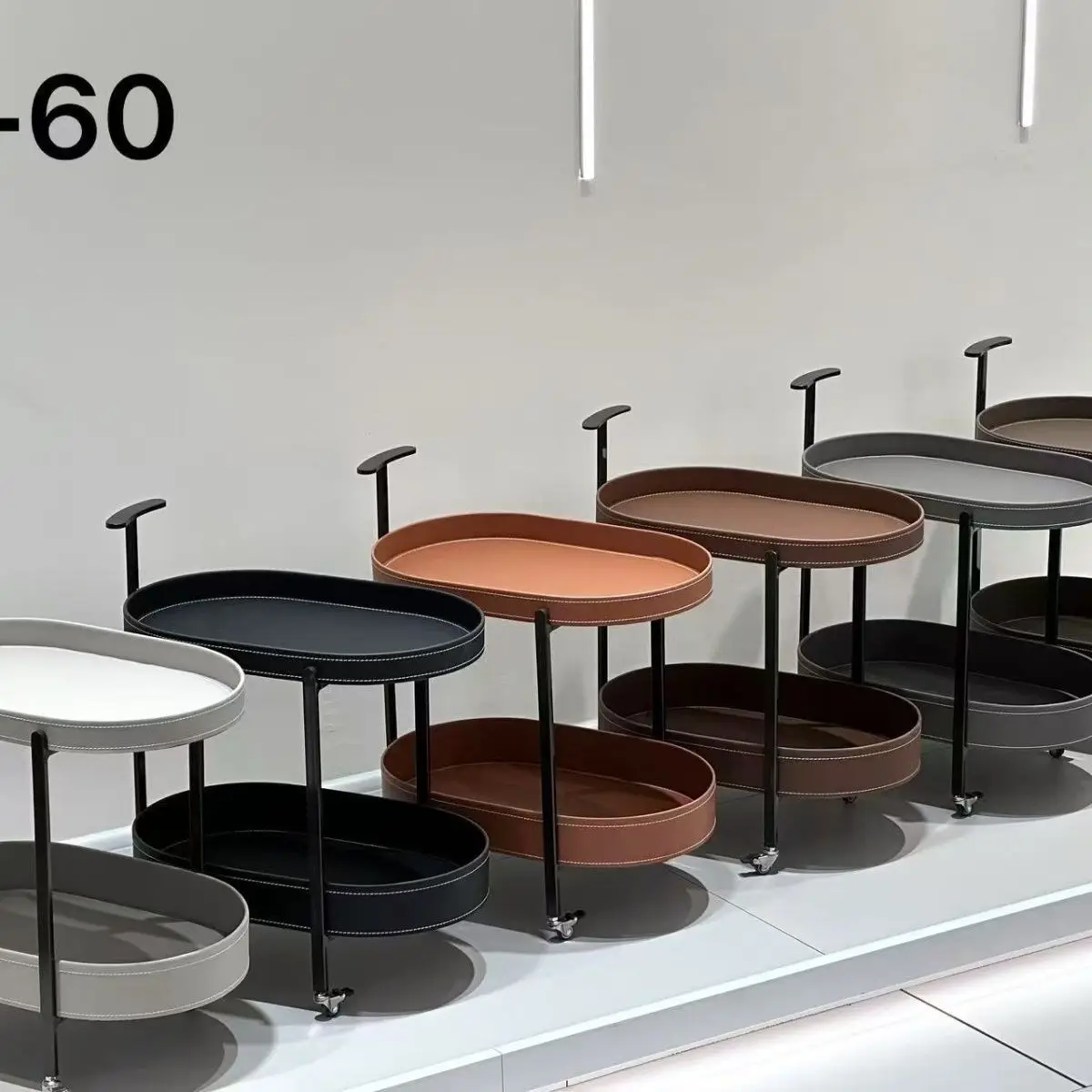 Italian Saddle Leather Coffee Table with Movable Wheels Modern Style Living Room Side Table Trolley Simple Home Storage Rack