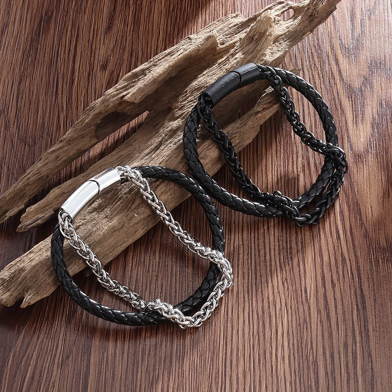 Vintage Creative Premium Leather Chain Bracelet with Magnetic Clasp for Men Motorbike Riding Rock Party Punk Jewelry Gifts
