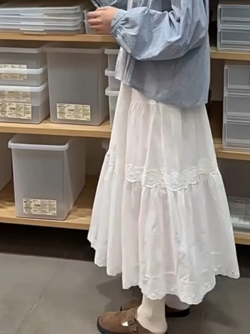 

Корейский Dongdaemun, весна и осень, новый стиль, универсальная эластичная талия, высокая талия, кружевная юбка средней длины, кружевная юбка средней длины