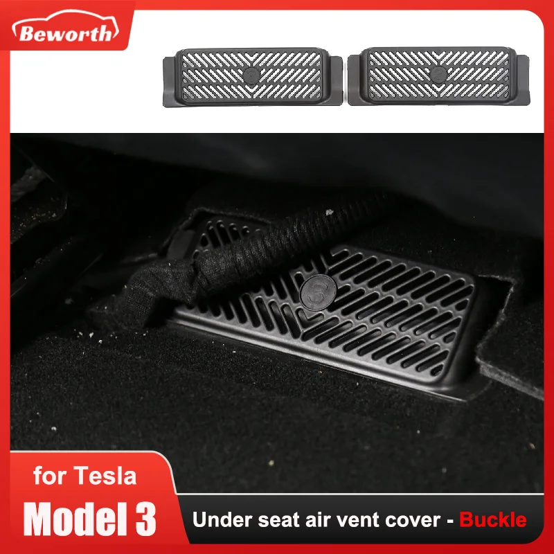 2pcs Under Seat Air Outlet Cover For Tesla Model 3 Y Upgrade Buckle Install Protective Grille Dust Case Mask Styling Cover Patch