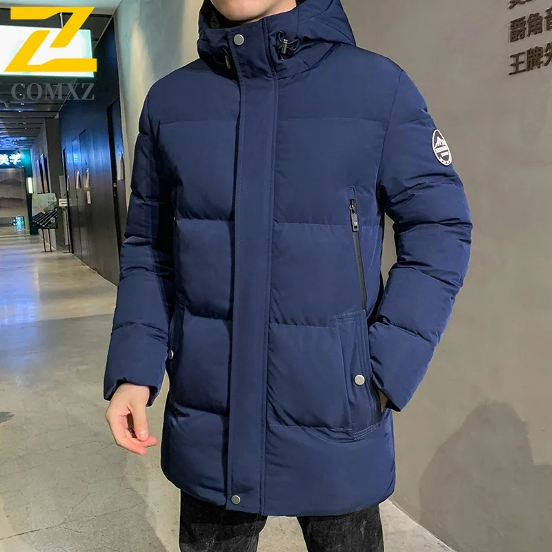 COMXZ Роскошное элегантное мужское стеганое пальто с классическим капюшоном, офисная утолщенная теплая парка, повседневная легкая зимняя куртка для пешего туризма