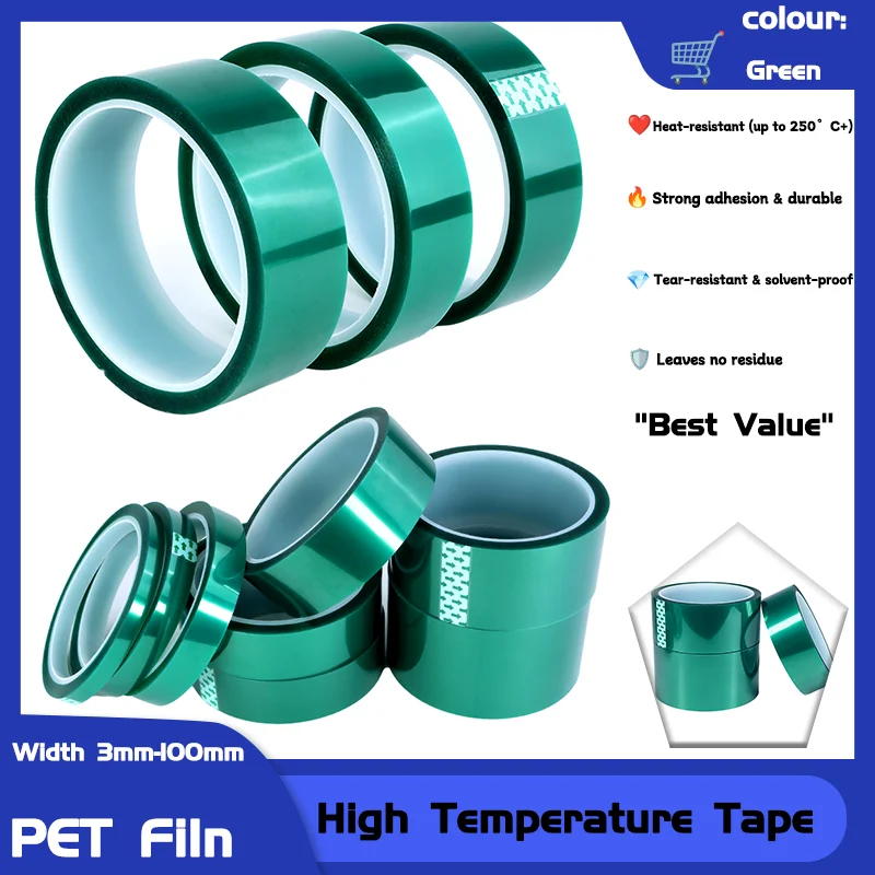

Green PET Film Tape 33M/Roll High Temperature Heat Resistant PCB Solder SMT Plating Shield Insulation Protection Width 3mm-100mm