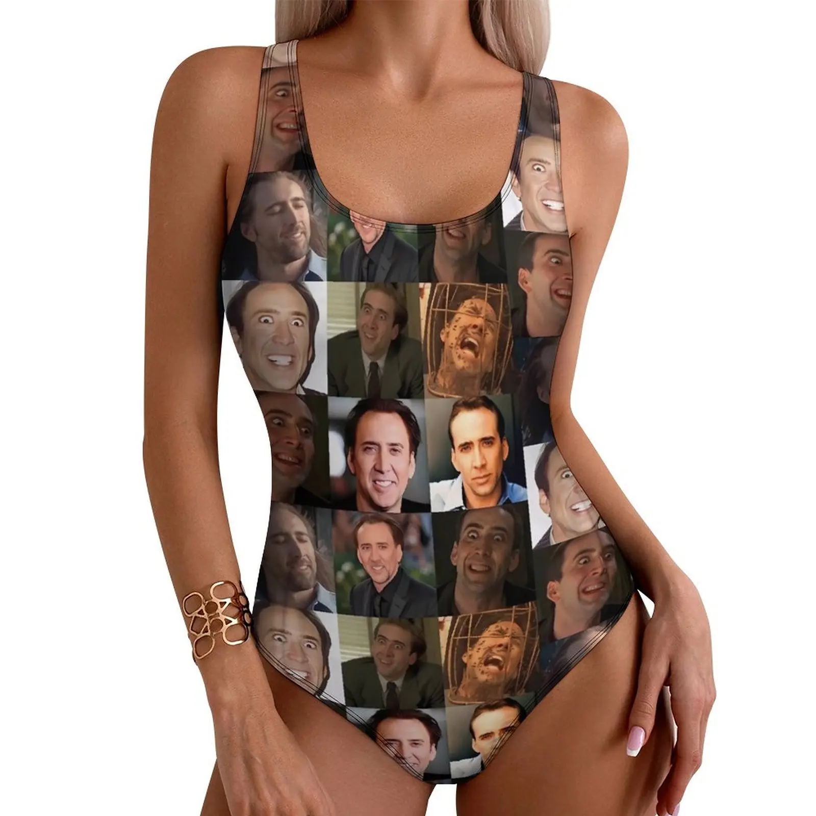 Nicolas Cage Swimsuit Nick Cage Swimwear One-Piece Sport Bodysuit Hollow Out Bathing Suits Women Push Up Sexy Beach Outfits
