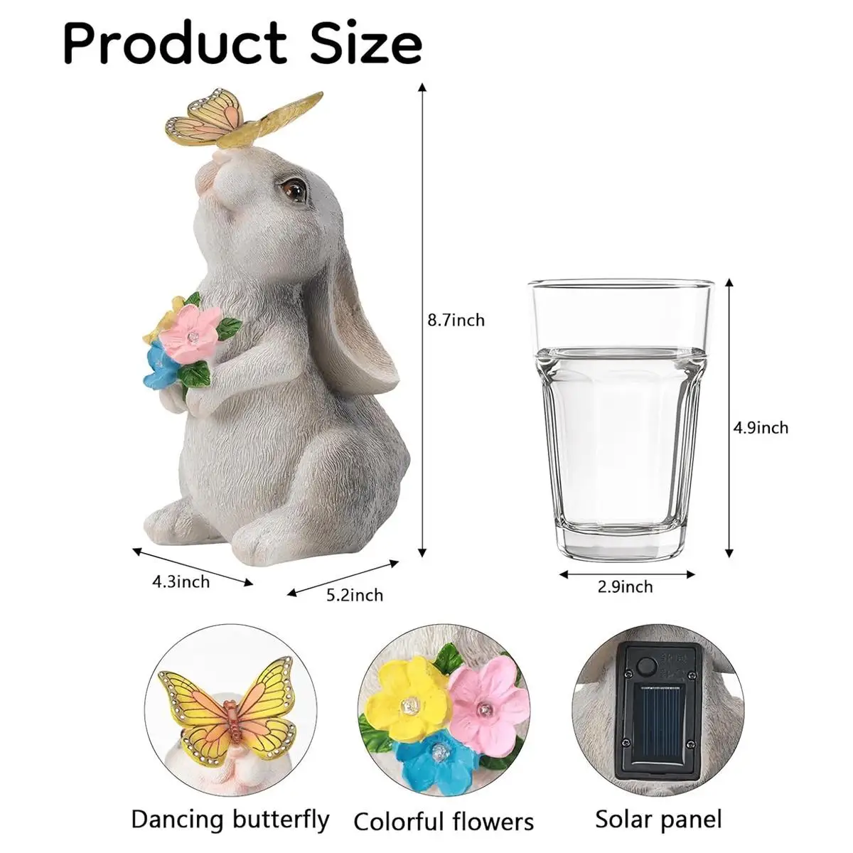 Solar Resin Garden Bunny Lamp Decorative Rabbit Statue For Outdoor Yard Patio Decor Waterproof LED Landscape Light Ornament