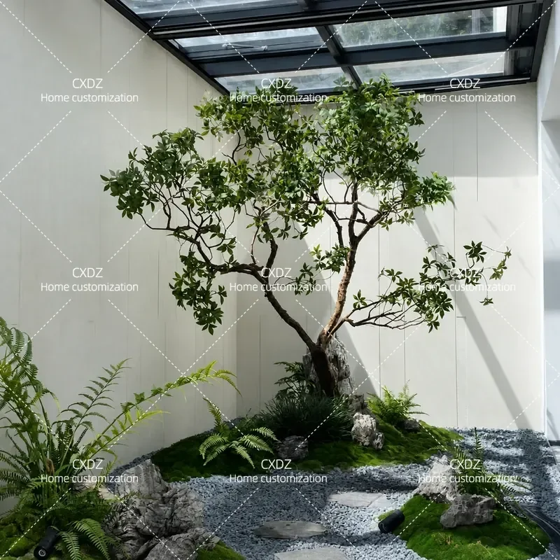 Boutique-level simulated horse drunk wood window landscaping plant indoor simple green plant decorative tree large landscape