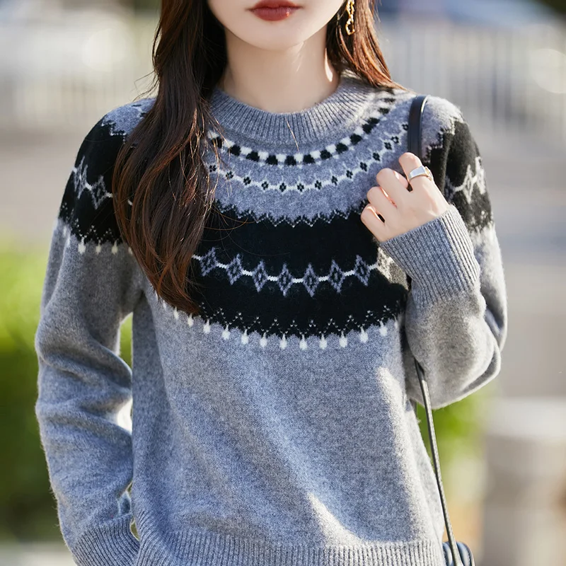 

Новый женский свитер из 100% австралийской шерсти, свитер с круглым вырезом, модный и универсальный осенне-зимний женский пуловер с длинными рукавами