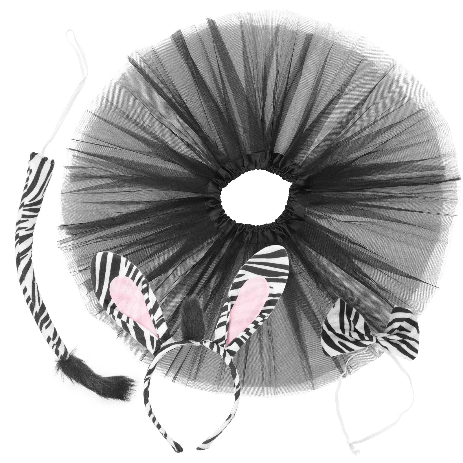 1 conjunto de orelhas de zebra bandana cauda laço animal traje conjunto para halloween cosplay festa zebra fantasia vestir-se roupa