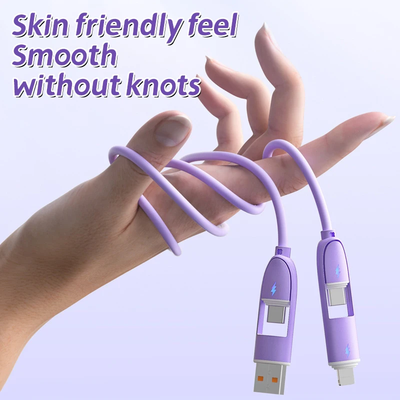 آيفون هواوي Xiaomi USB C نوع C كابل بيانات البرق السريع 4 في 1 100 واط كابل شحن Pd السائل اللوحي فلاش شحن الحبل